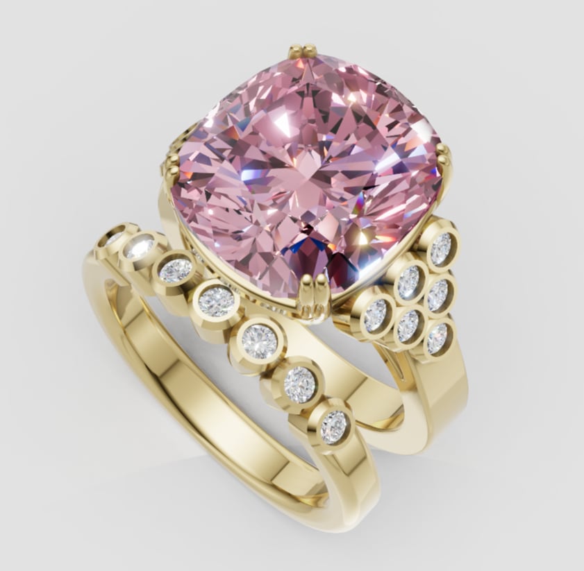 9 ct Pink Sapphire & Bezel-Set Diamond 14K Gold Statement Ring (Band sold seprately)